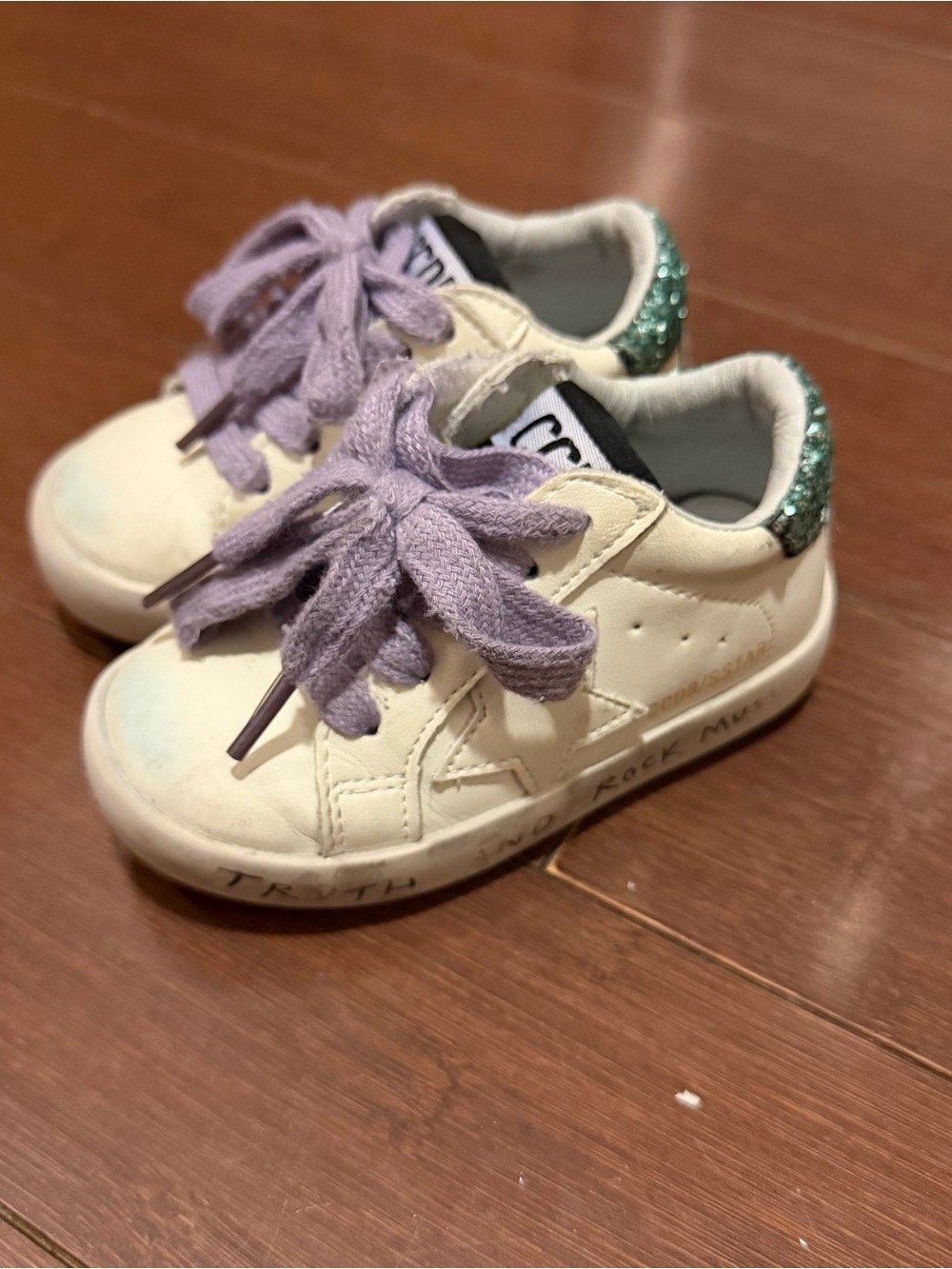 Golden Goose Dupe Kids Sneakers with Teal Glitter Heel Tab